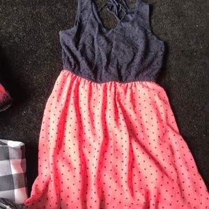Blue and pink polka dot dress